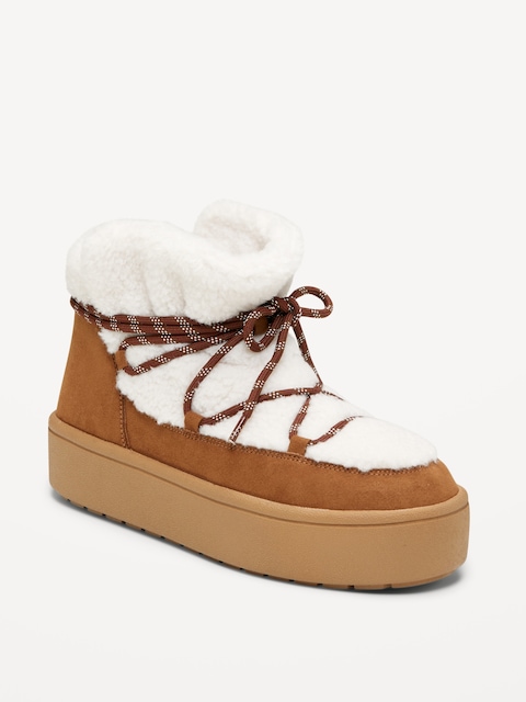 Cozy Lace-Up Platform Booties for Women