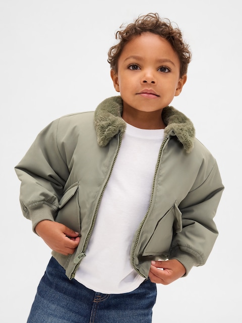 BLOUSON D'AVIATEUR À COL EN SIMILIFOURRURE POUR BÉBÉ ET TOUT-PETIT