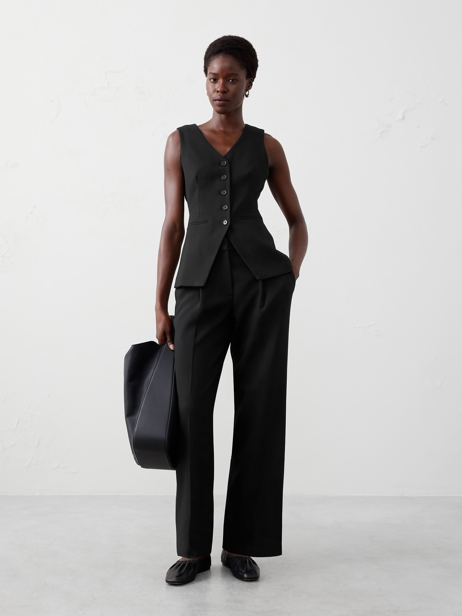 PANTALON DROIT TAILLE HAUTE À DOUBLE TISSAGE