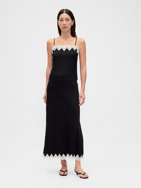 Lace-Trim Maxi Skirt