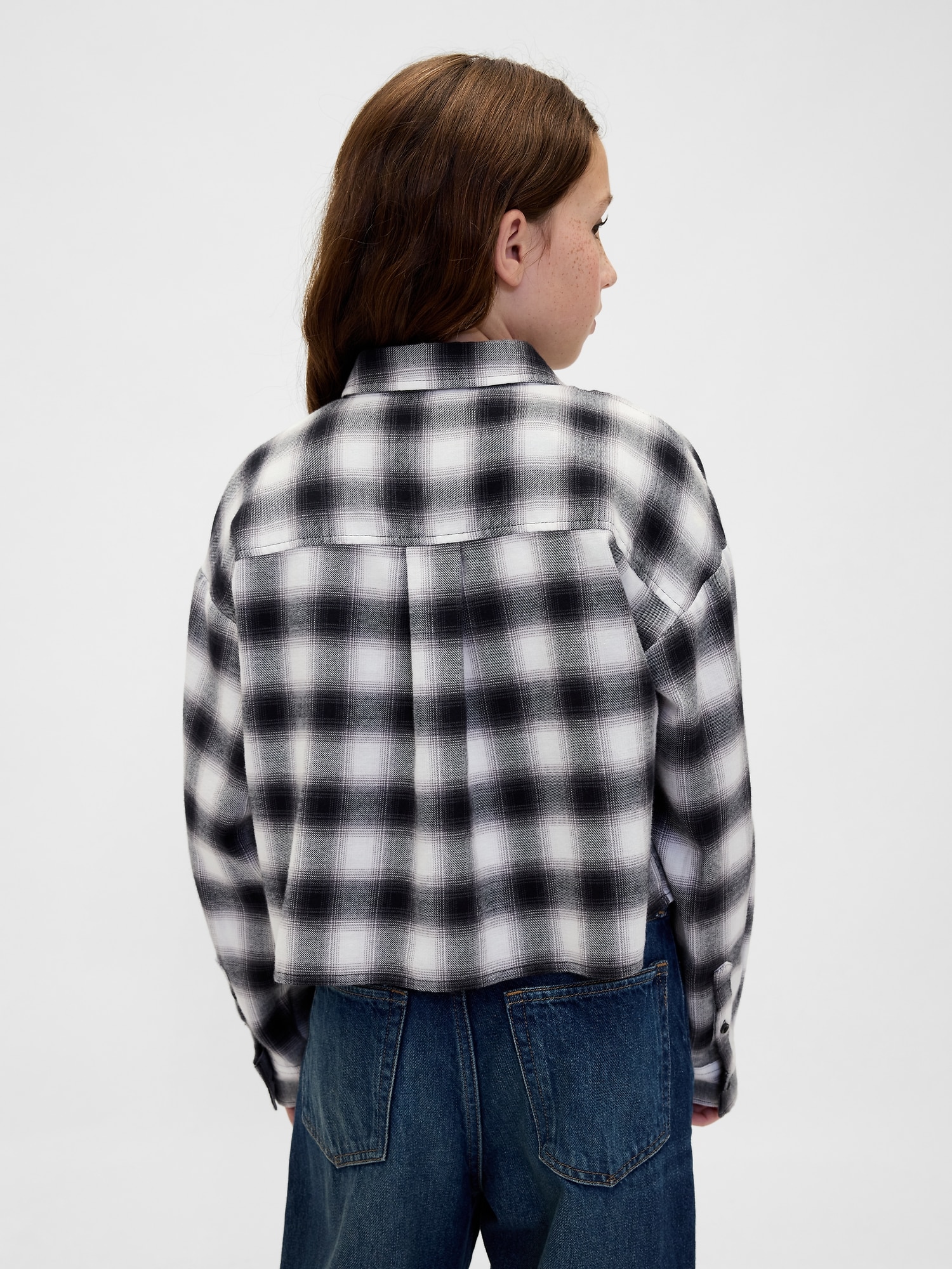 オーバーサイズ クロップド フランネルシャツ (キッズ)-1