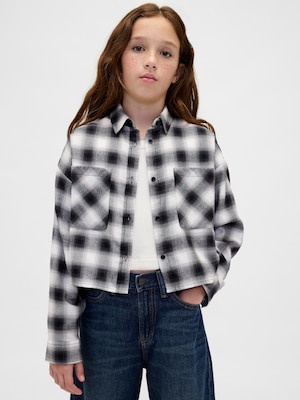 オーバーサイズ クロップド フランネルシャツ (キッズ)