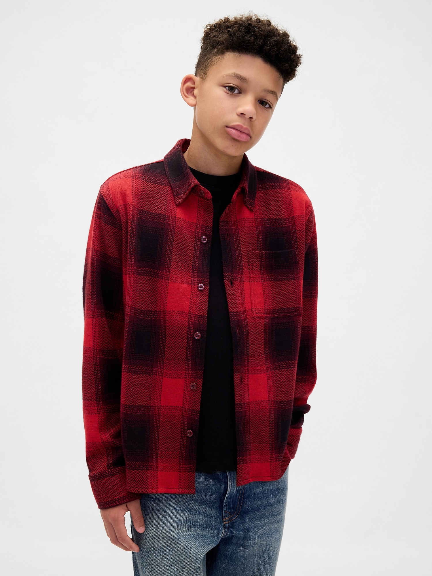 Kids Knit Jersey Plaid Shirt