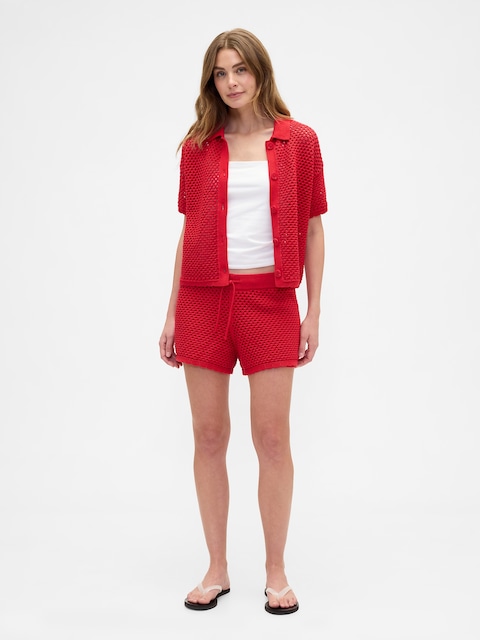 Relaxed Pull-On Crochet Sweater Shorts