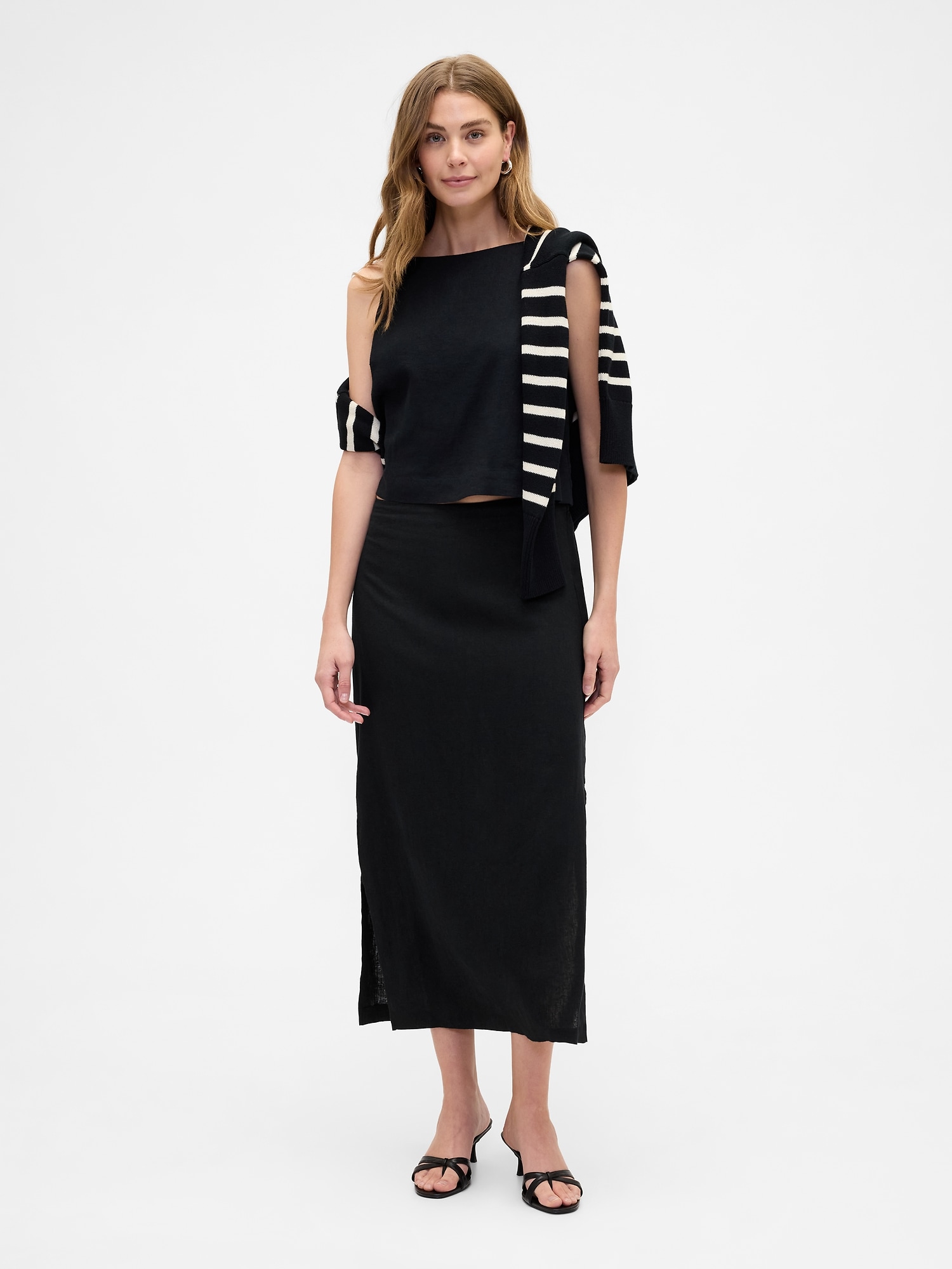 Linen-Blend Maxi Slip Skirt