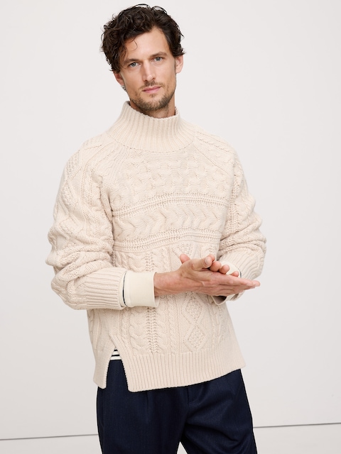 CHANDAIL EN TRICOT TORSADÉ DE COTON ET DE LAINE MÉRINOS