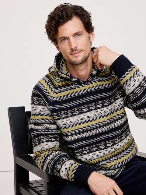CHANDAIL À CAPUCHON EN MÉLANGE DE LAINE MÉRINOS JACQUARD
