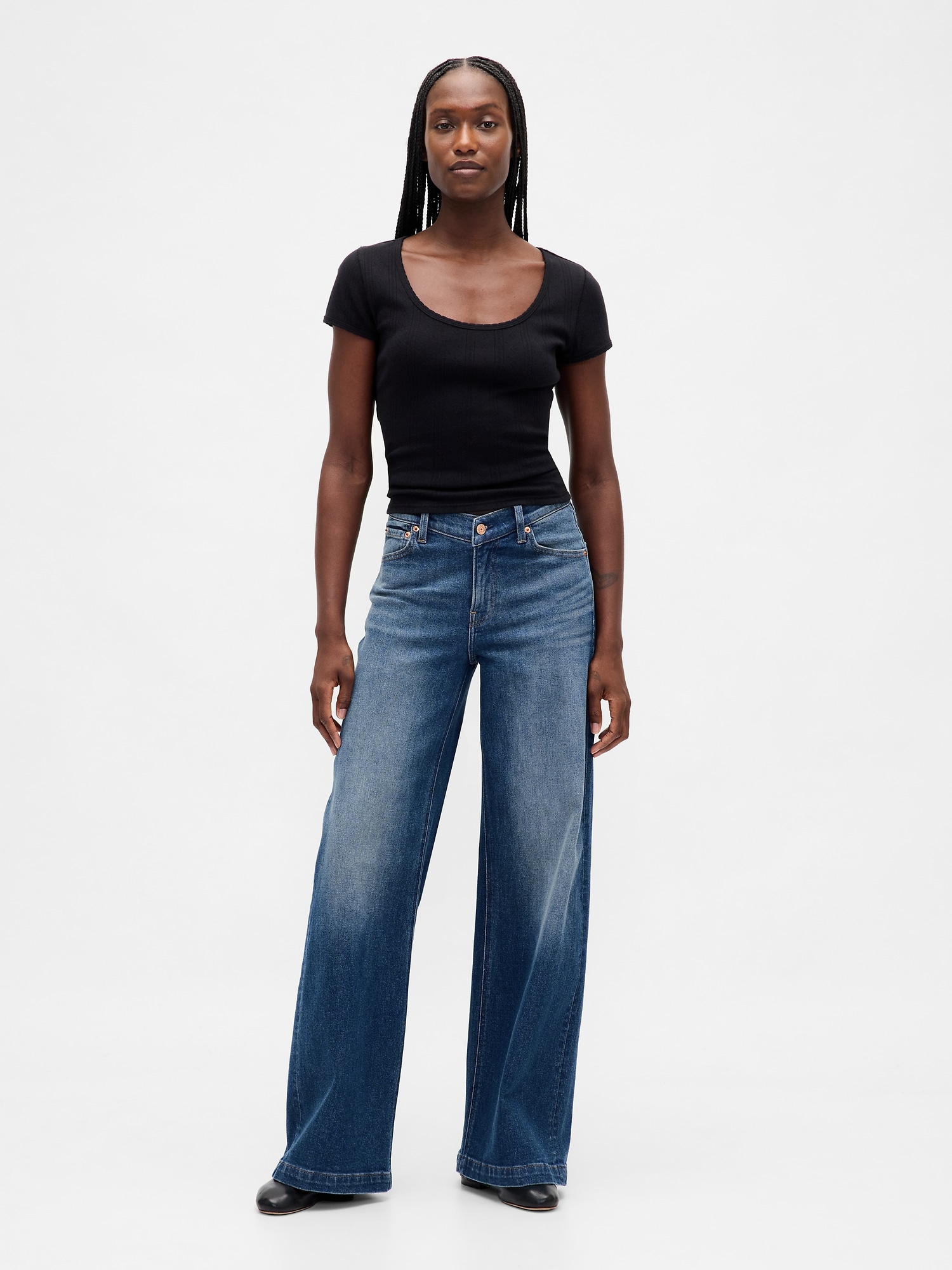 High Rise Stride V-Waist Wide-Leg Jeans