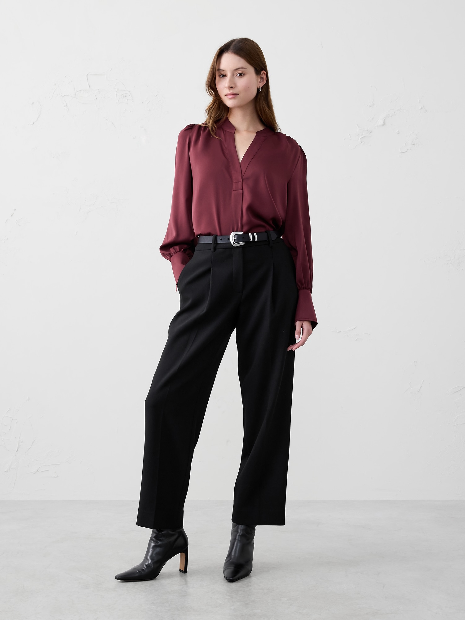 Crepe Volume-Sleeve Blouse