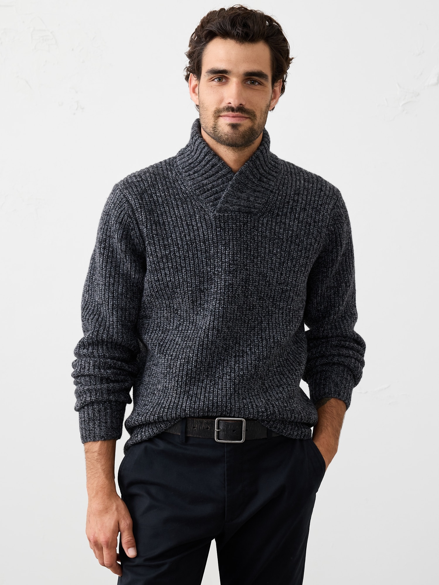 Marled Wrap-Neck Sweater