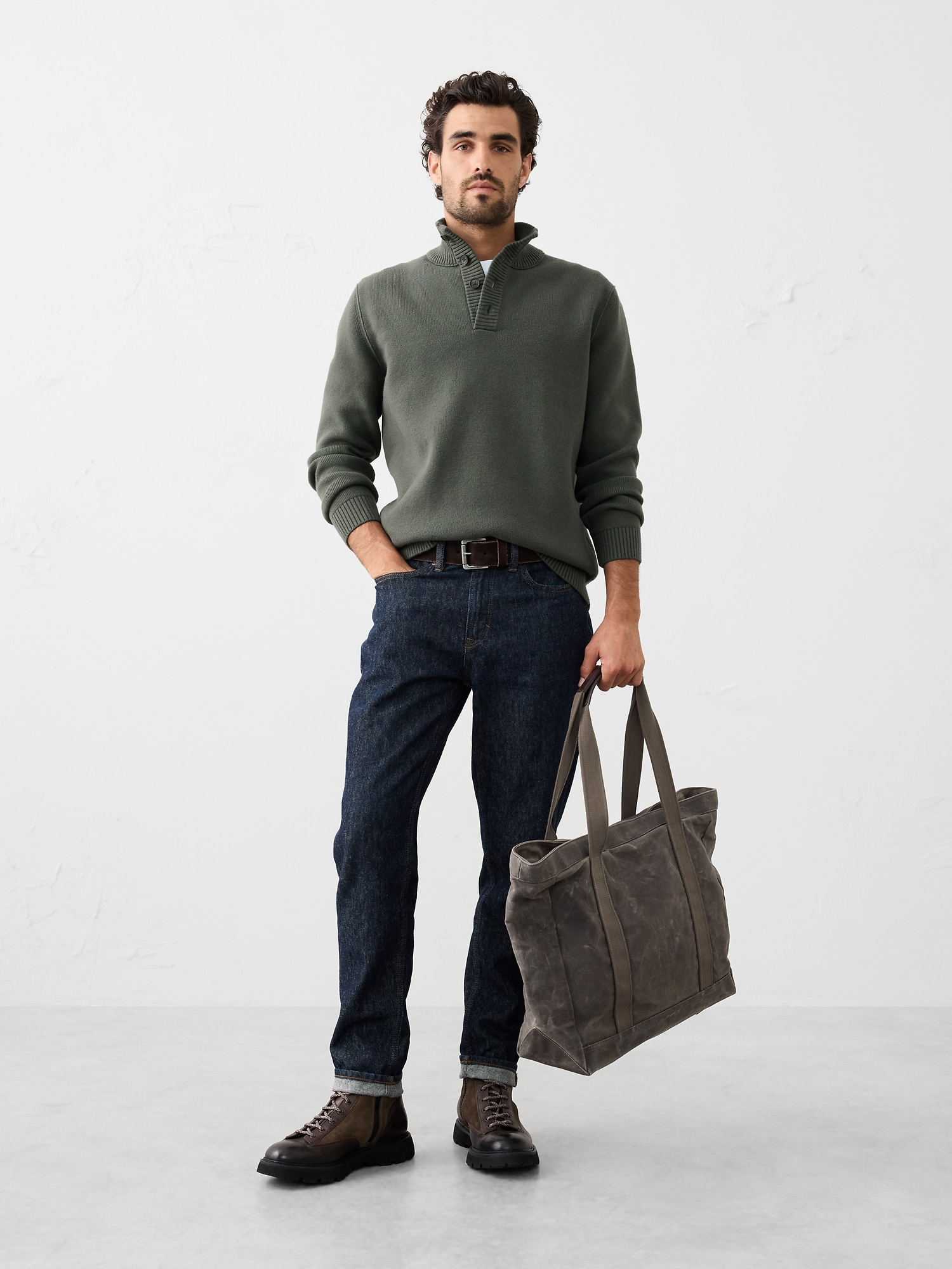 Button Mock-Neck Sweater