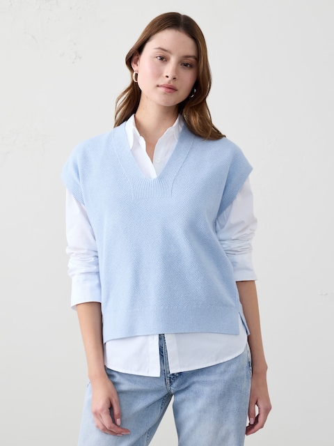 Textured V-Neck Sweater Vest