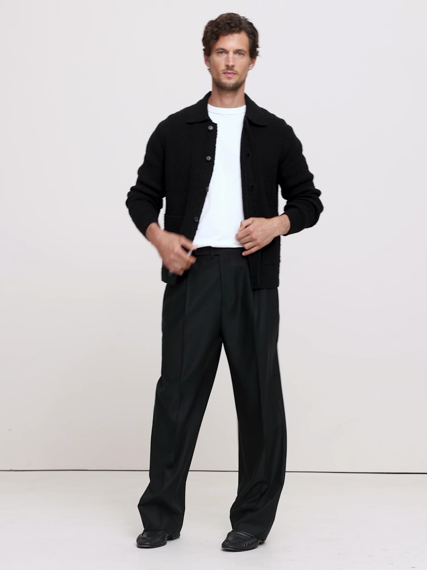 ブークレ リブ ポロカーディガン-5