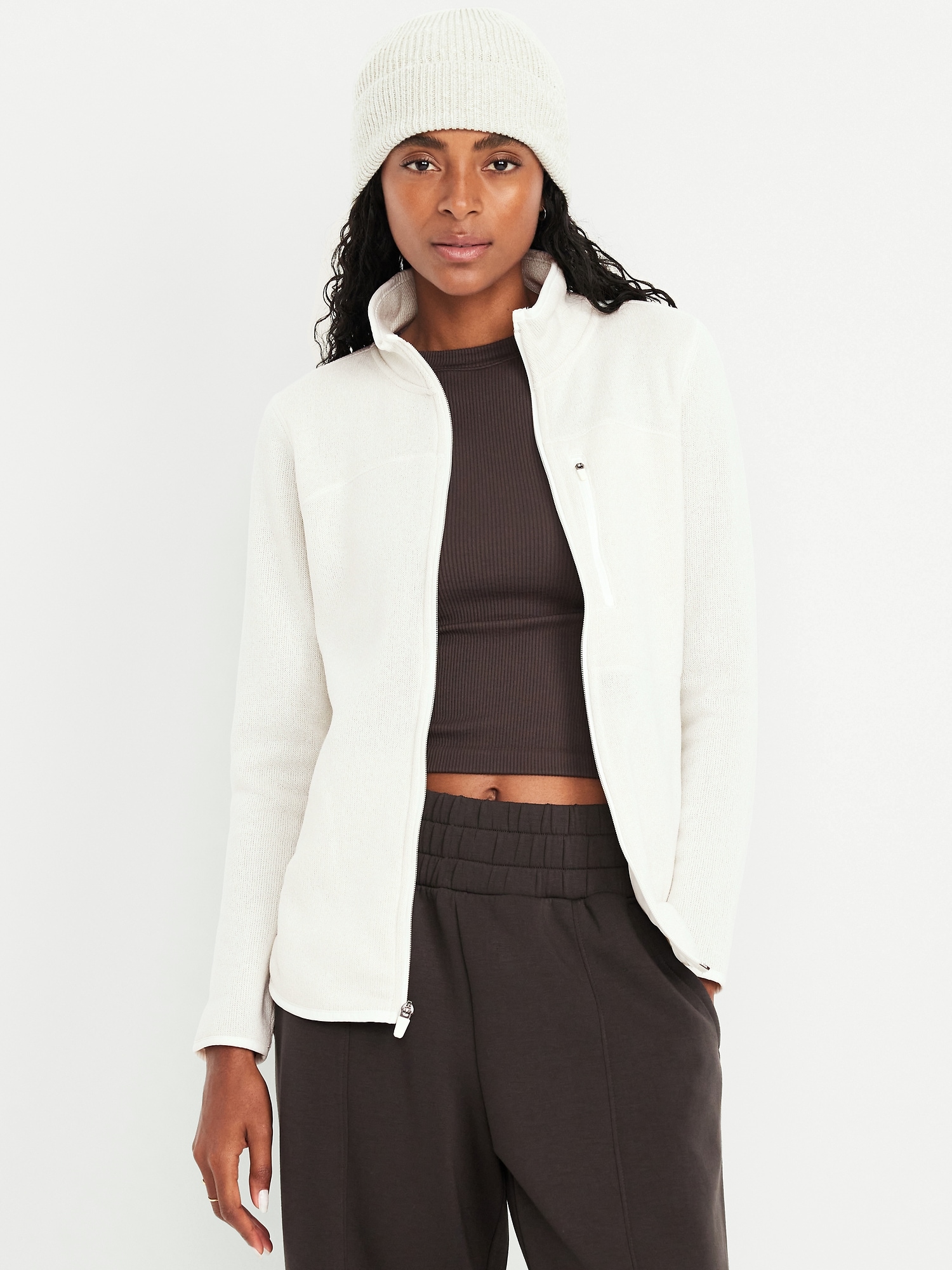 Fitted Sweater Fleece Zip Jacket