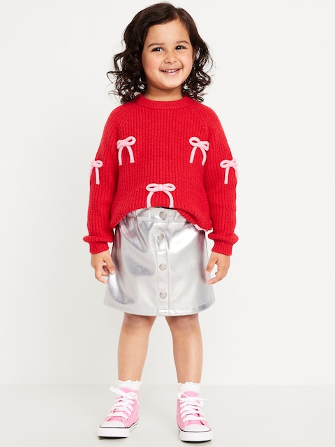 JUPE BOUTONNÉE À L'AVANT EN SIMILICUIR SCINTILLANT POUR TOUTE-PETITE FILLE