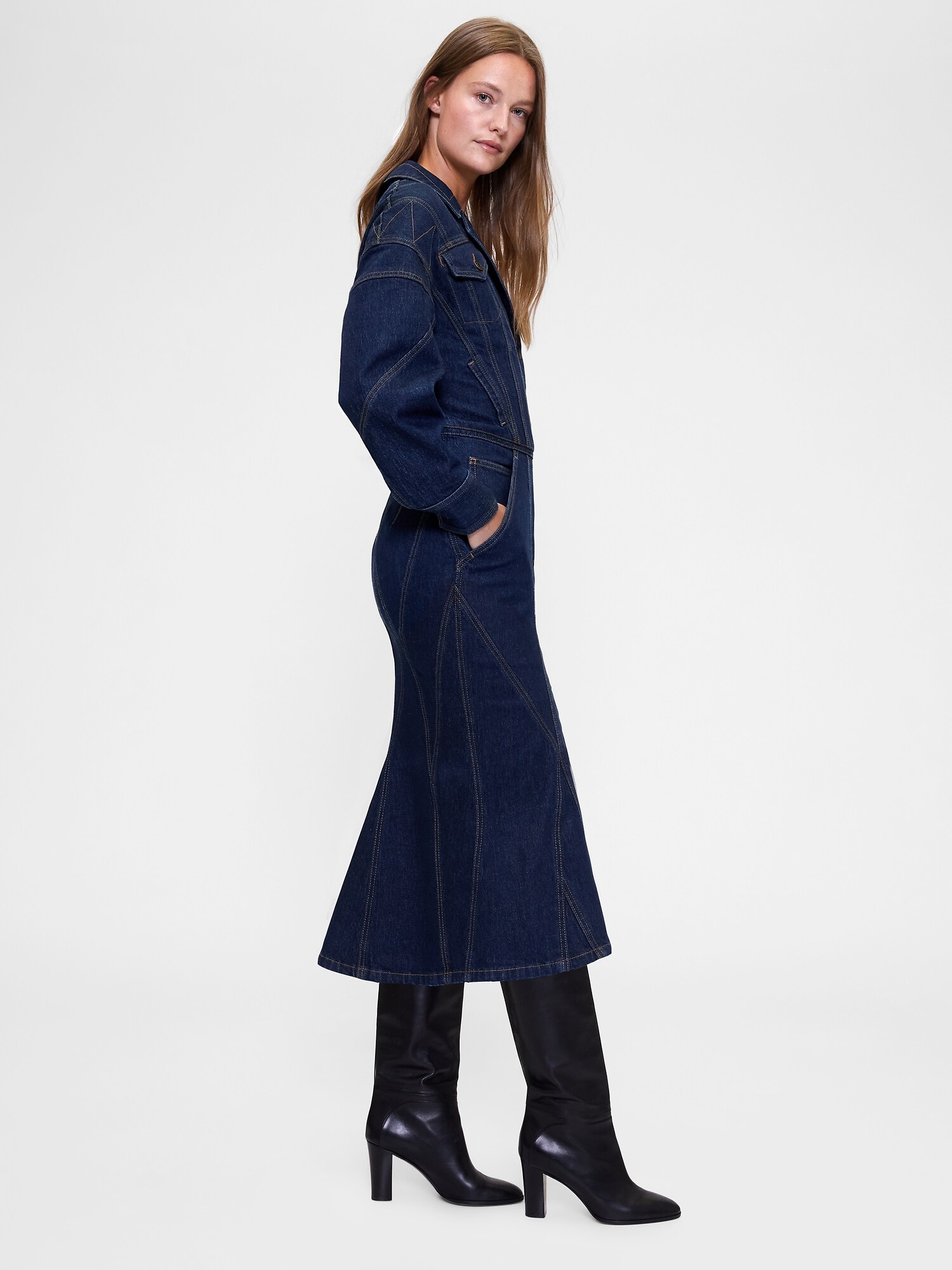 GapStudio シーム デニム ミディシャツドレス-3