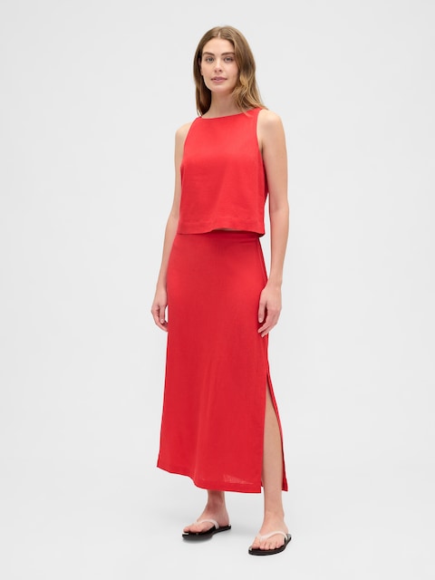 Linen-Blend Maxi Slip Skirt