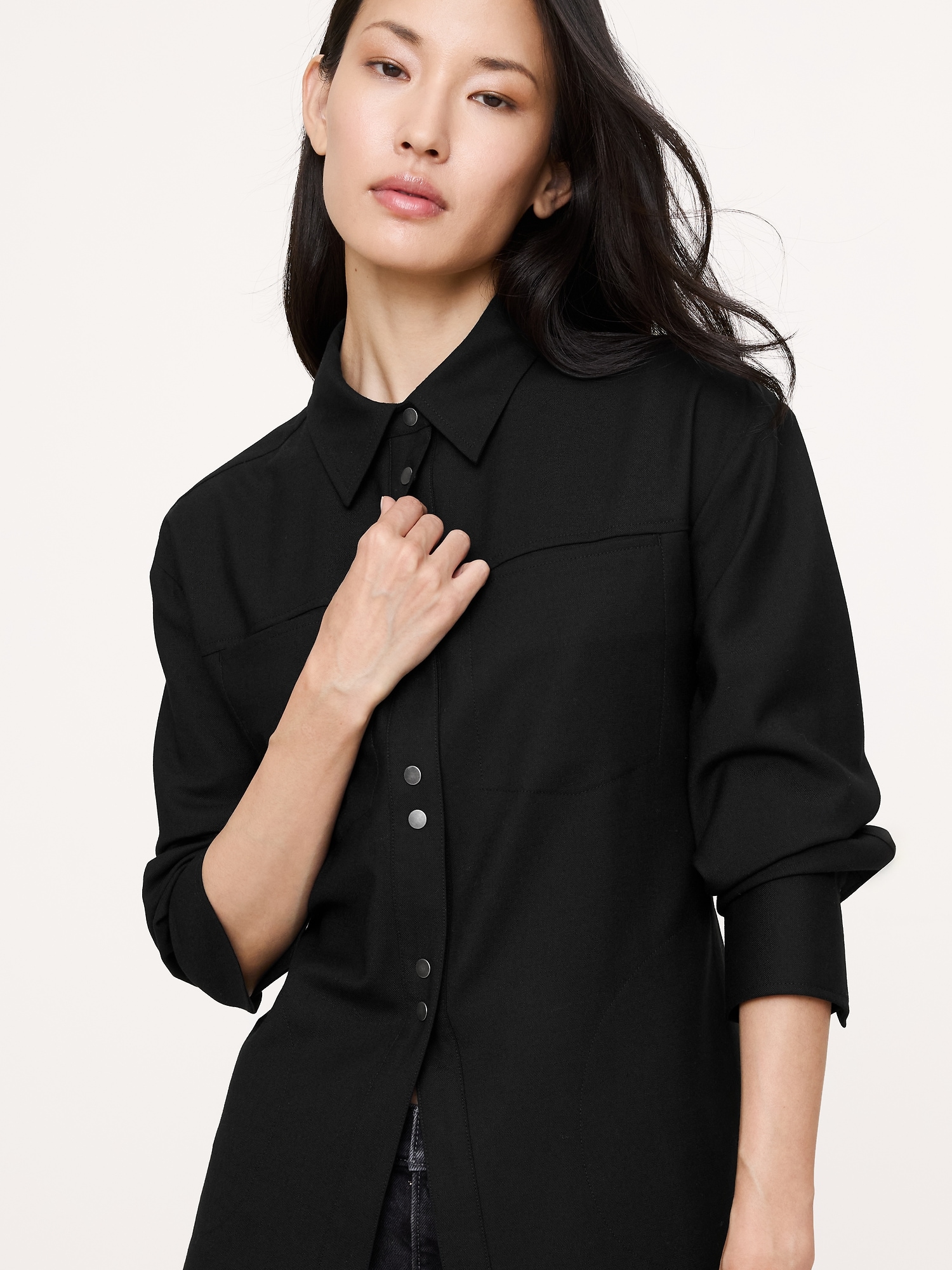 CHEMISIER À DOS CINTRÉ EN FLANELLE EXTENSIBLE