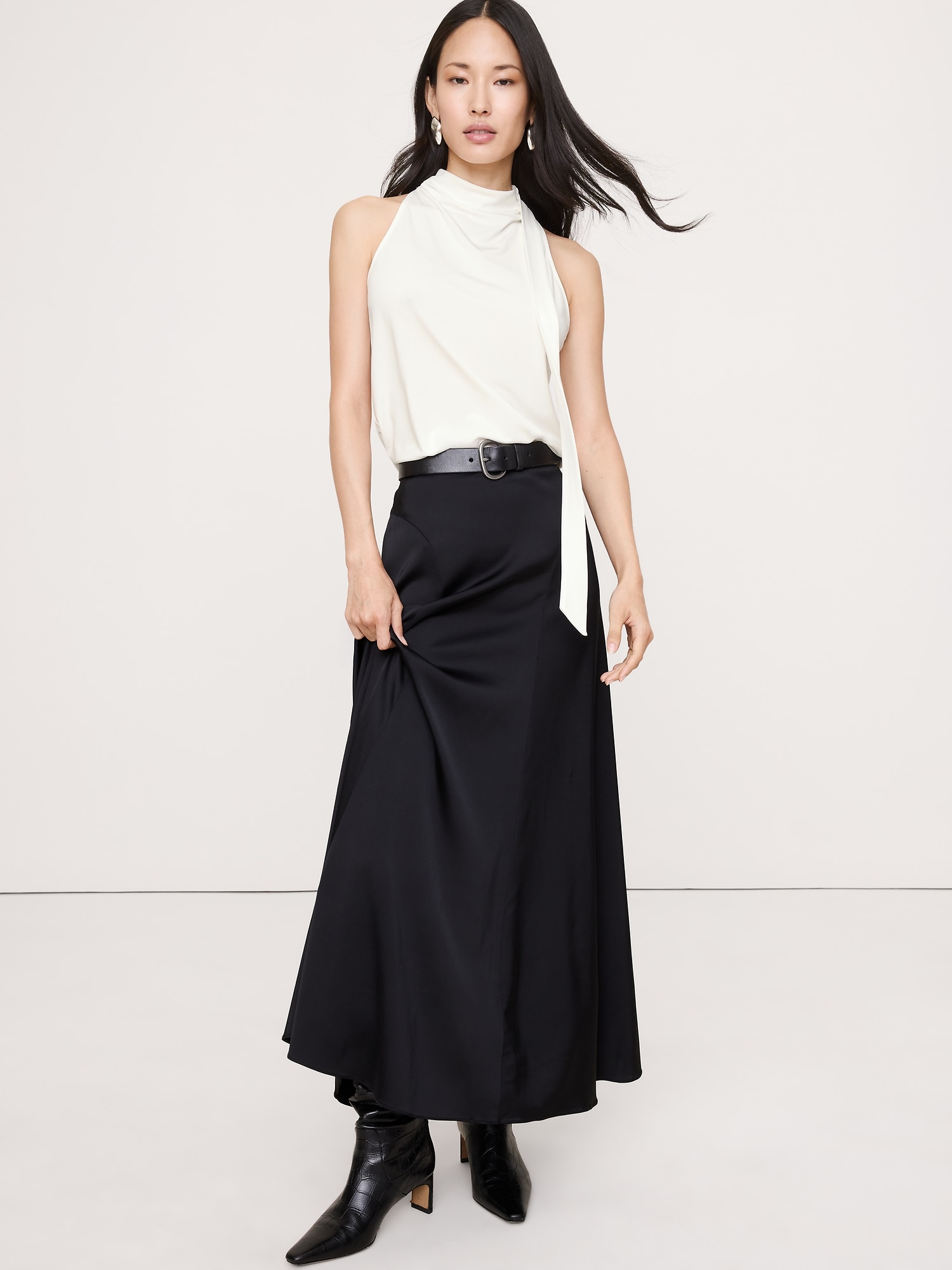 Matte Jersey Scarf-Neck Top