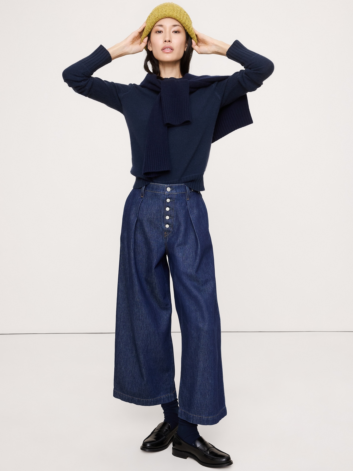 CHANDAIL RAS DU COU EN LAINE MÉRINOS ET COTON.