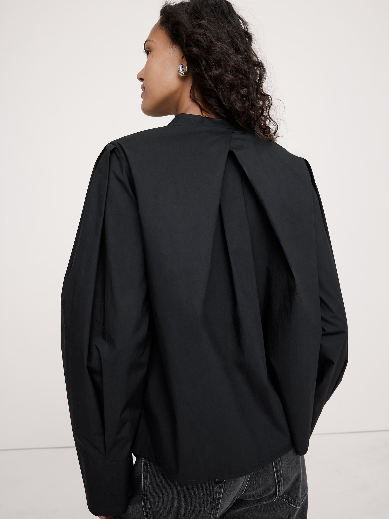 コットン ポプリン バンドカラー トップ-1 コットン ポプリン バンドカラー トップ-1