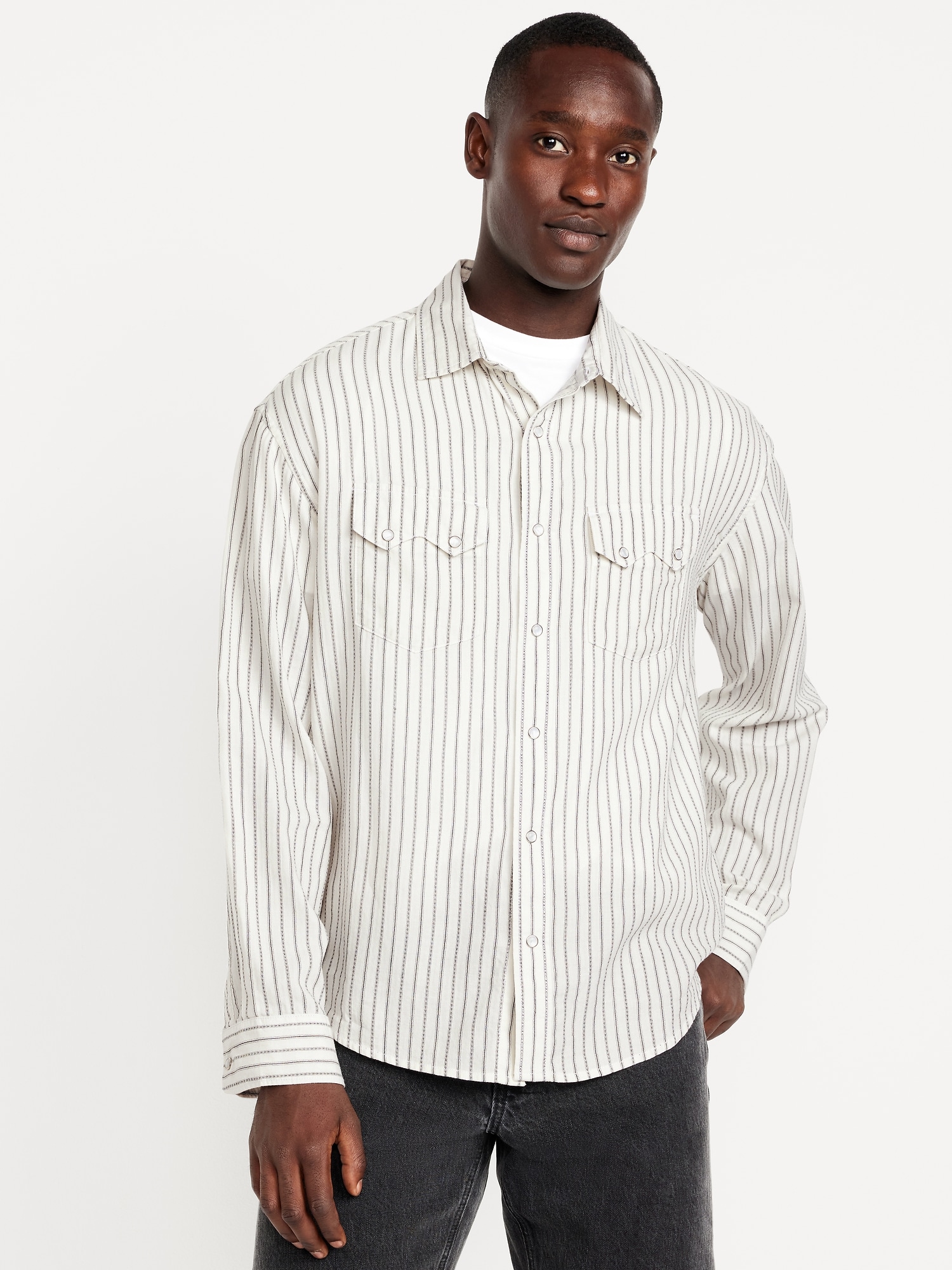 CHEMISE WESTERN TEXTURÉE À RAYURES AVEC POCHES