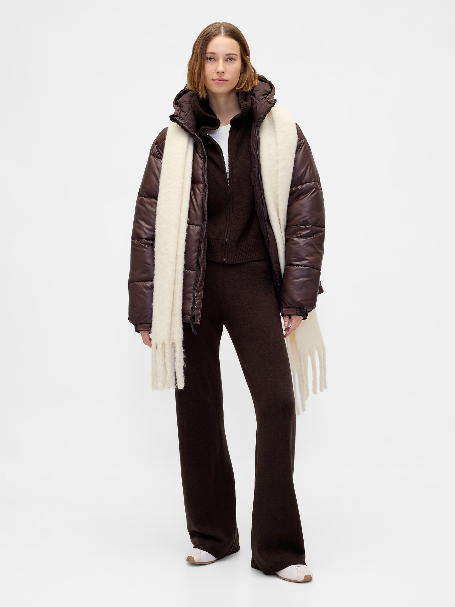 PANTALON SEMI-ÉVASÉ EN TRICOT EFFET CACHEMIRE