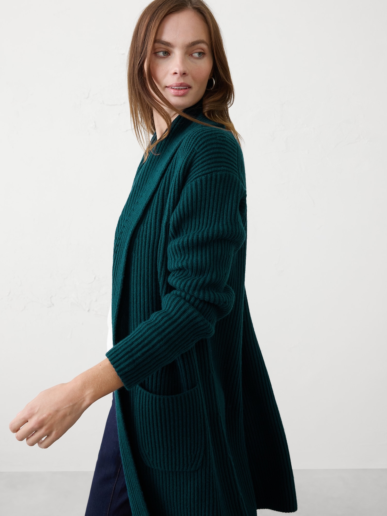 Oversized Ribbed Shawl-Neck Sweater Coat