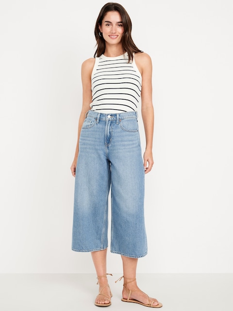 High-Waisted Baggy Wide-Leg Culotte Jeans