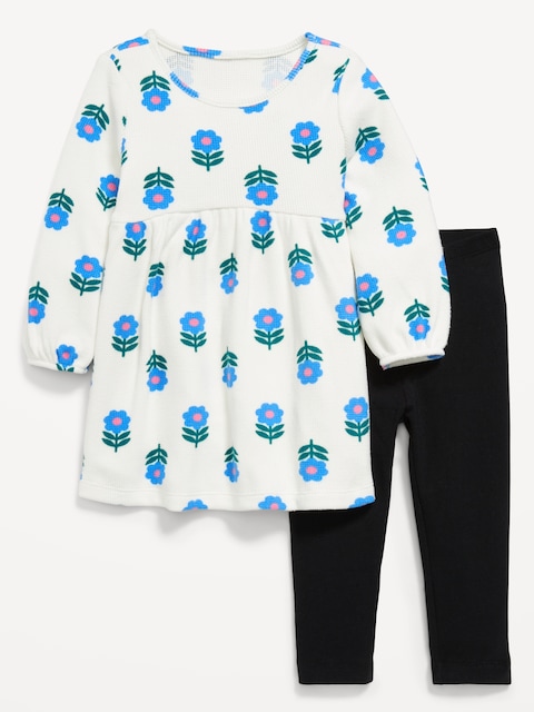 ENSEMBLE AVEC ROBE À MANCHES LONGUES EN TRICOT GAUFRÉ ET LEGGING POUR TOUTE-PETITE FILLE