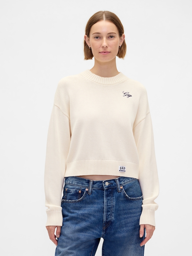 リラックスフィット クロップド クルーネックセーター-0