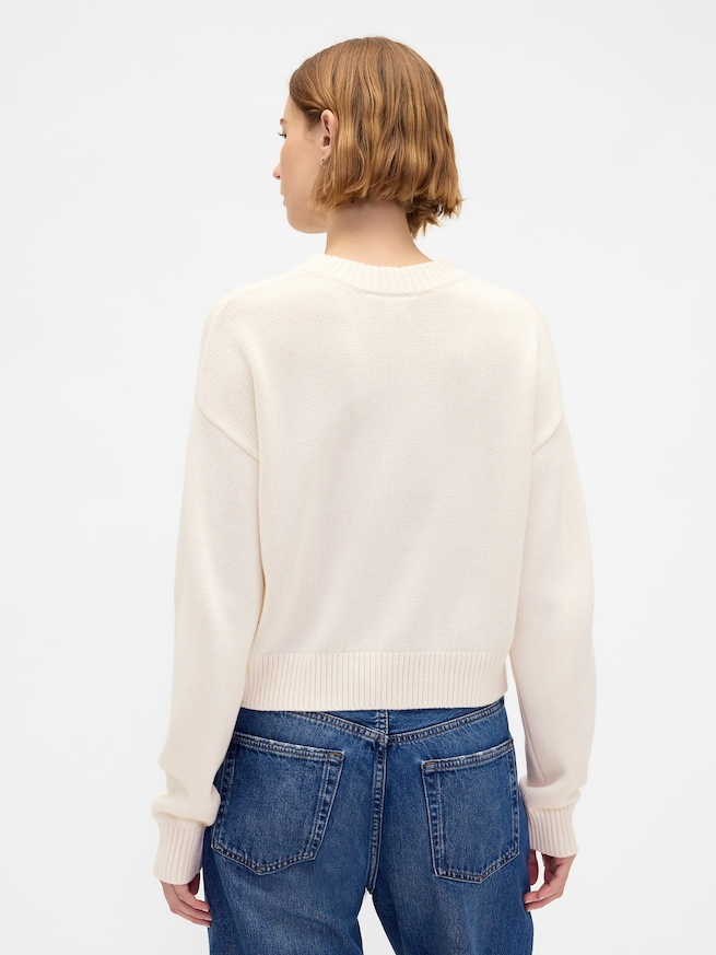 リラックスフィット クロップド クルーネックセーター-2