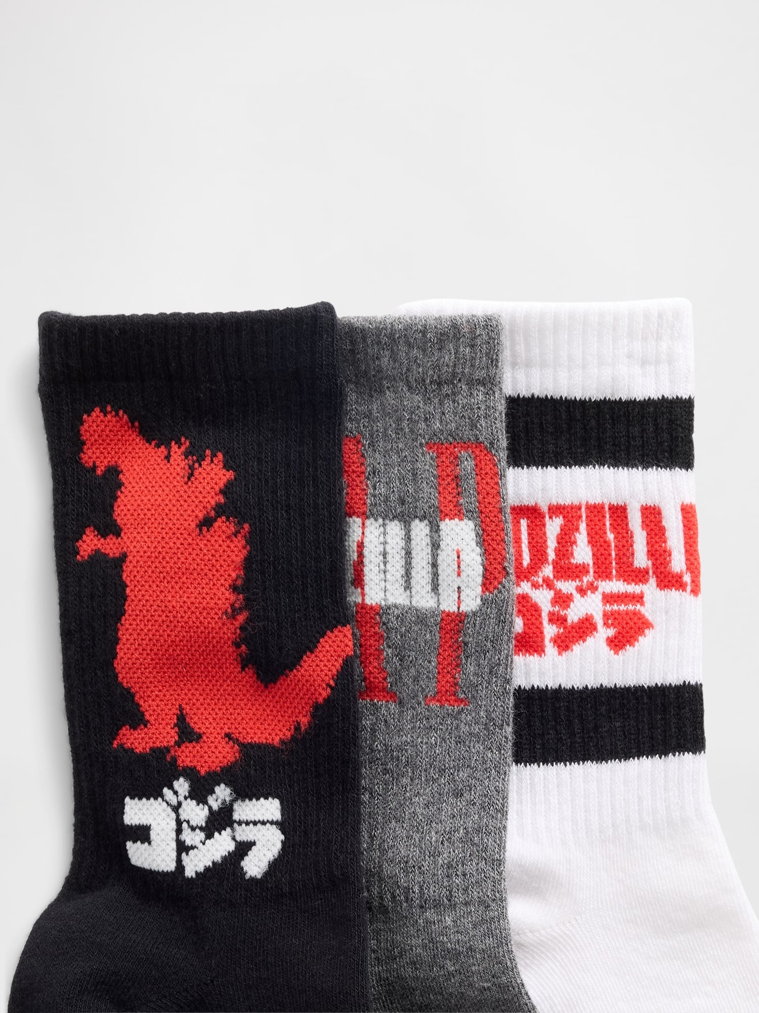 ゴジラ グラフィック GAPロゴ クルーソックス 3足セット (キッズ)-1