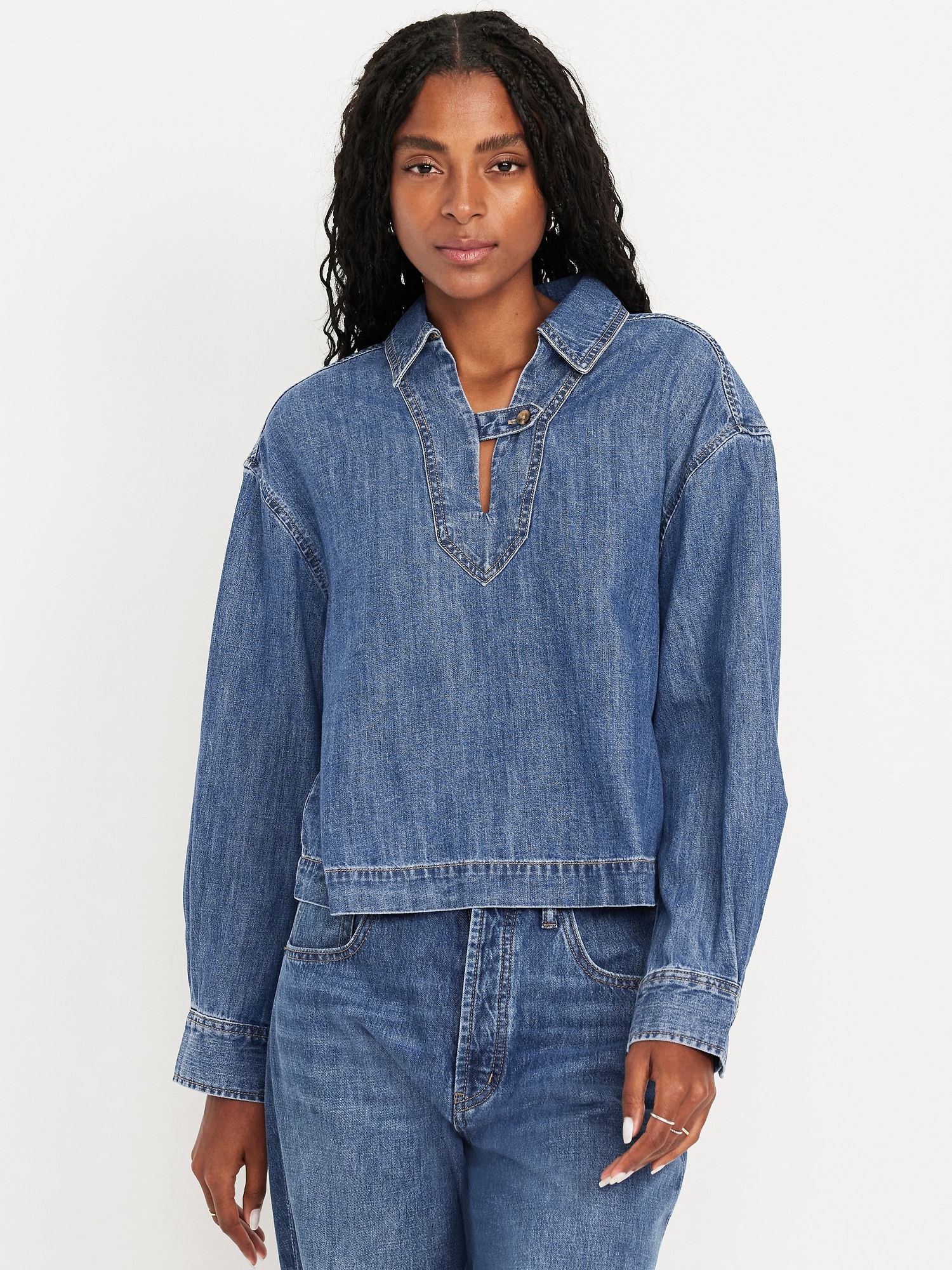 CHEMISIER À ENFILER EN DENIM À MANCHES LONGUES