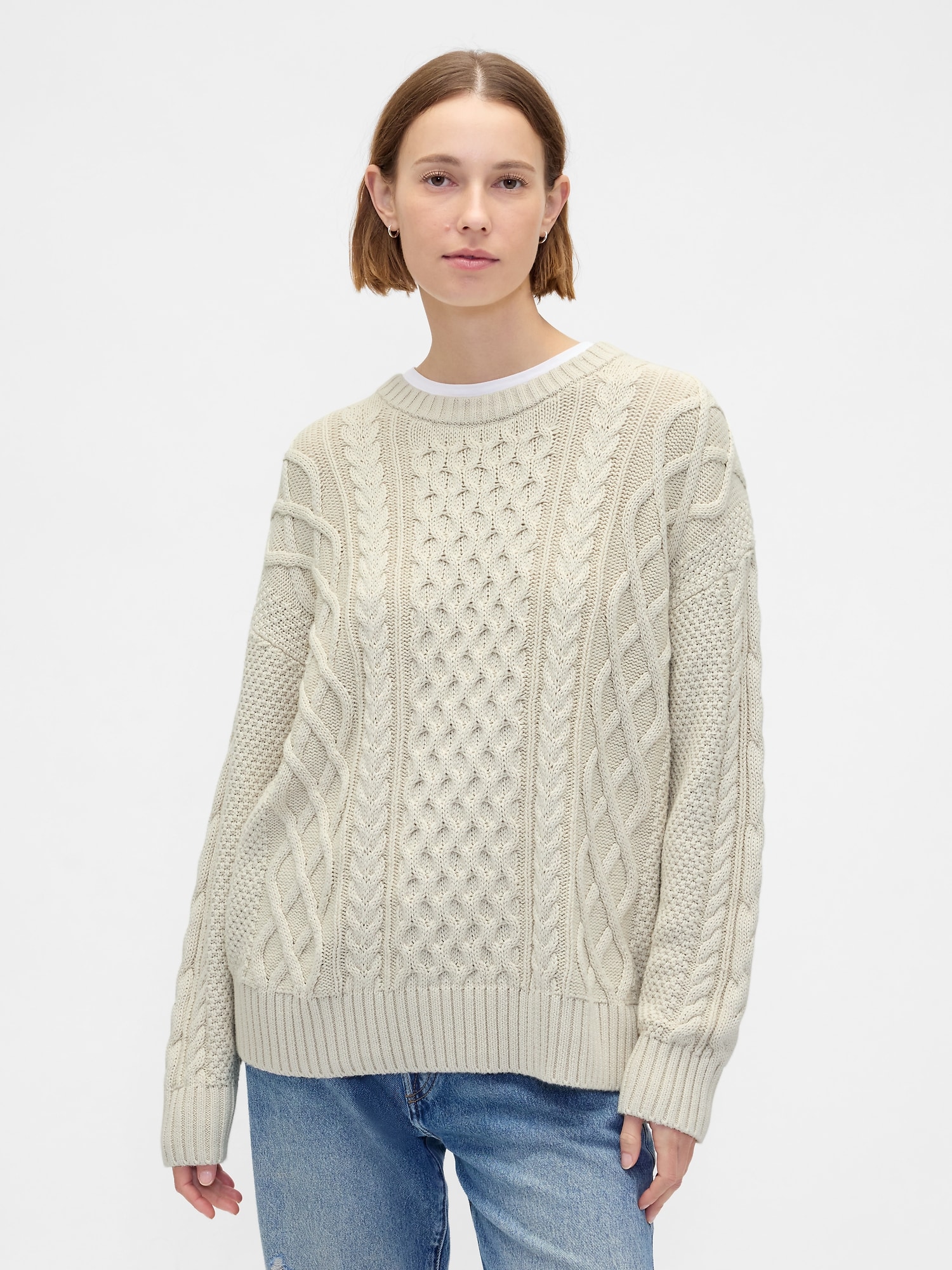 100% Cotton Oversized Cable-Knit Sweater