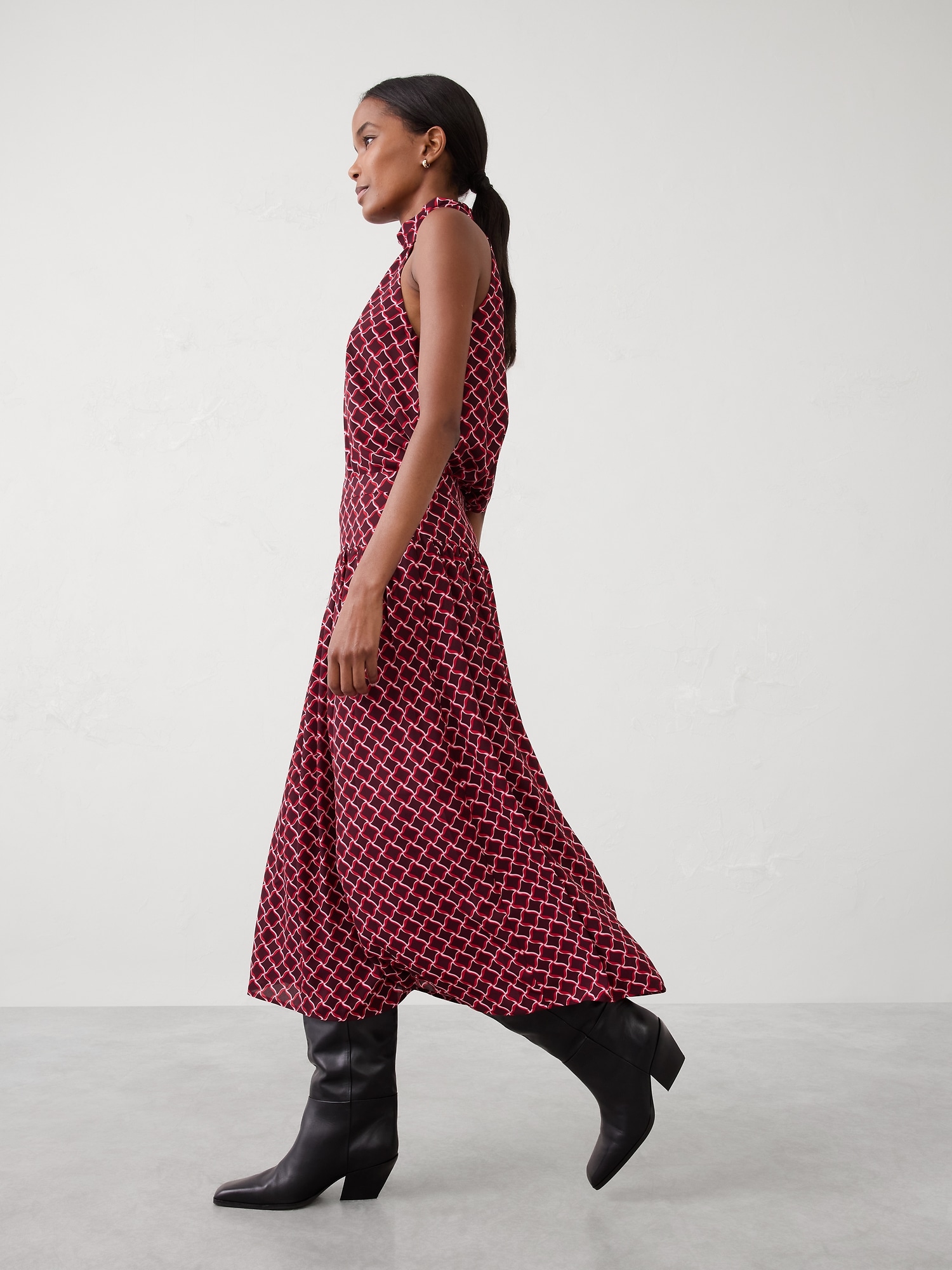 Dropped-Waist Midi Skirt