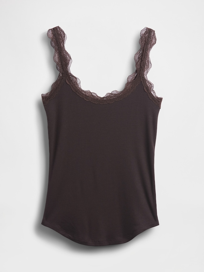 細リブ レース パジャマタンクトップ-4