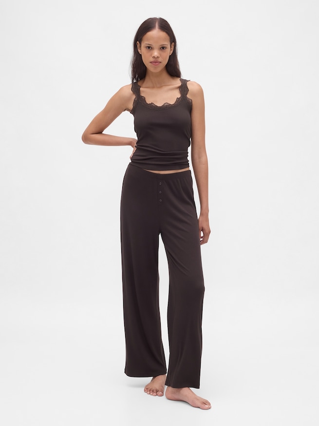 細リブ レース パジャマタンクトップ-1