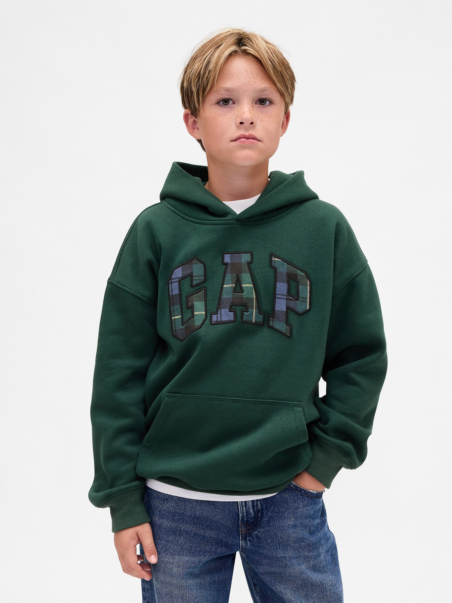 Kids VintageSoft Relaxed Plaid Logo Hoodie