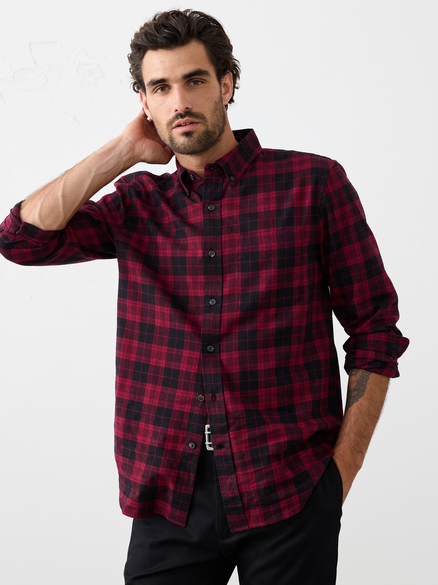 Slim-Fit Lightweight Flannel Shirt