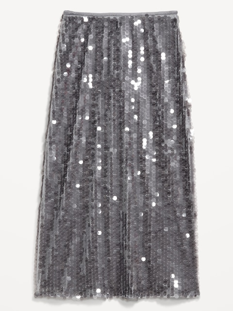 High-Waisted Sequin Midi Pencil Skirt