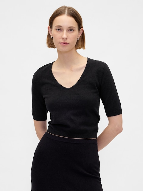 CashSoft Elbow Sleeve Crop Sweater