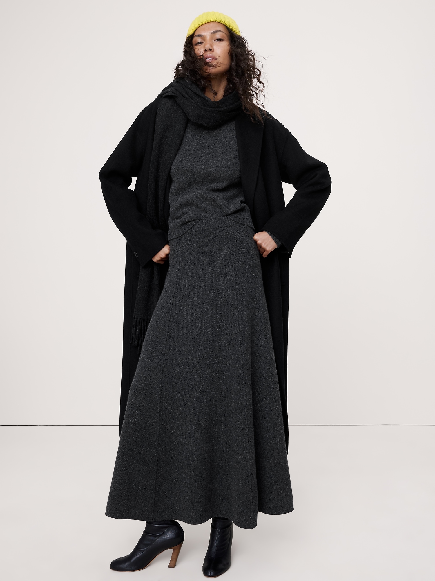 メリノ コットン ミディ ニットスカート-0