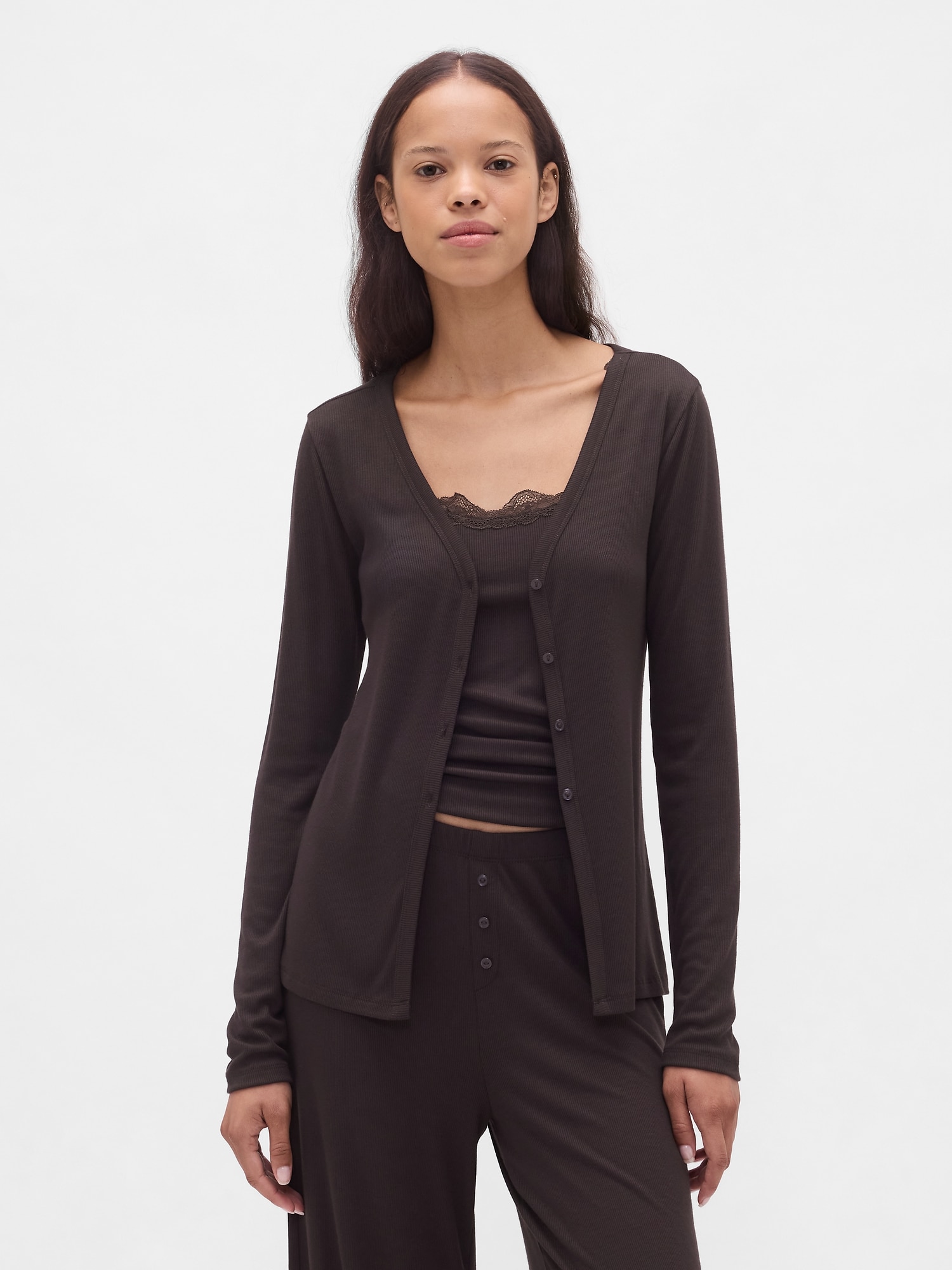 CARDIGAN DE PYJAMA FINEMENT CÔTELÉ