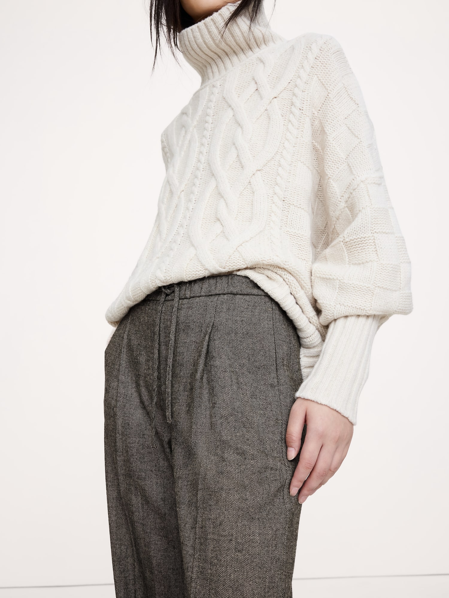 ミッドライズ ワイドレッグ フランネル ドローストリングパンツ-2