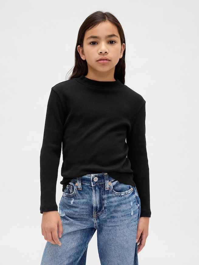 リブ モックネック Tシャツ (キッズ)-0