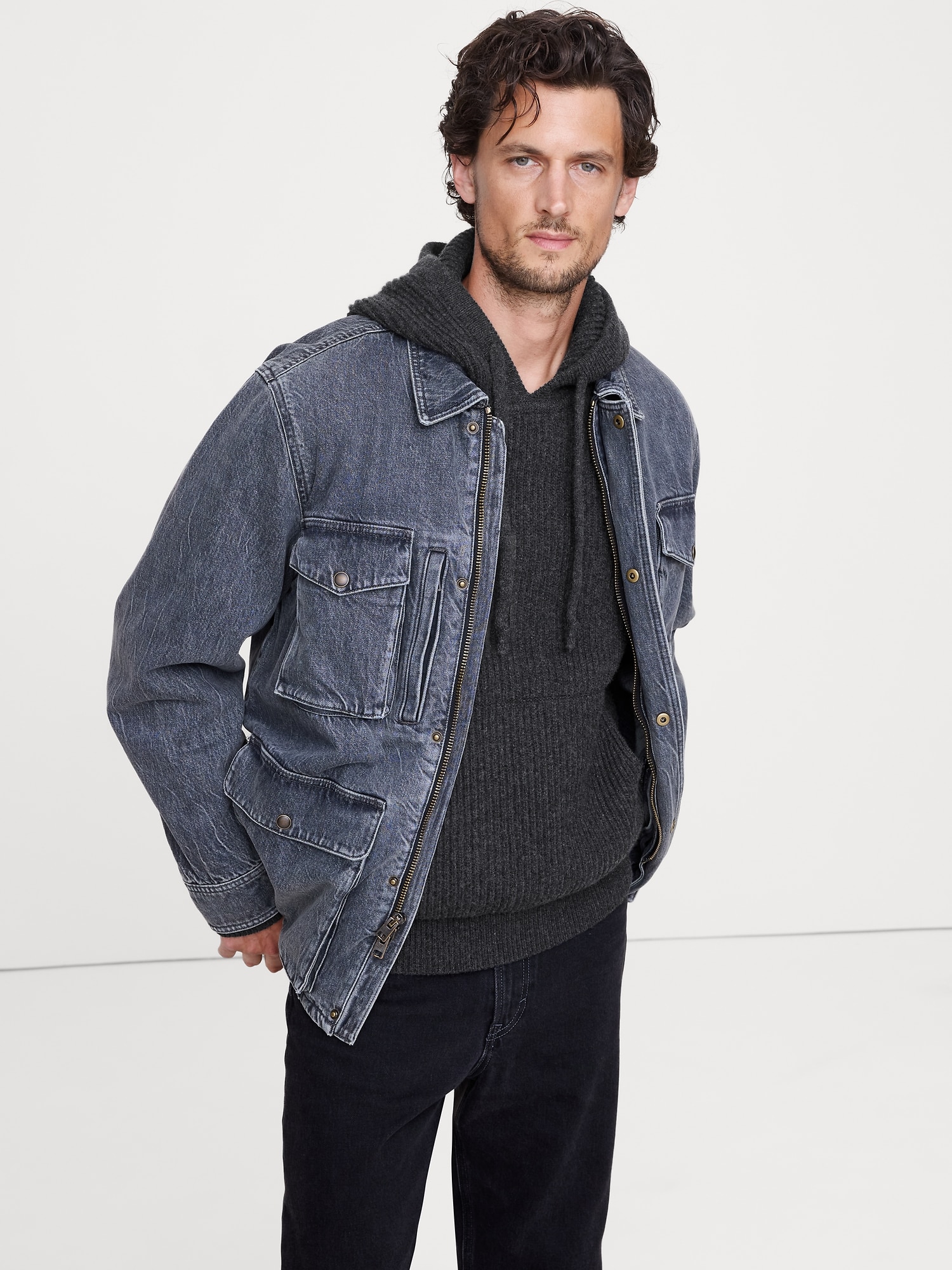 メリノ コットン ニット パーカー-2