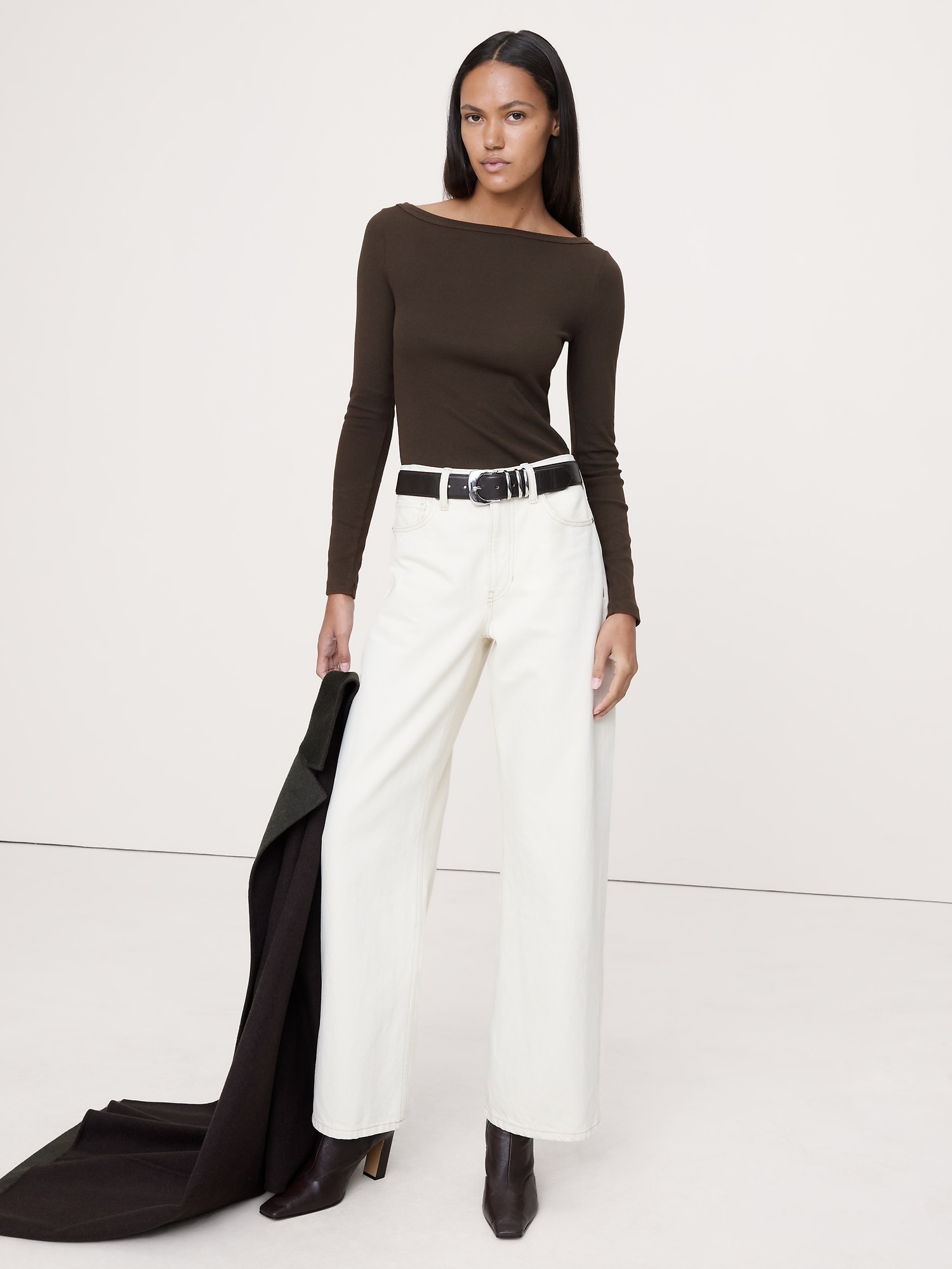 リブ ボートネックTシャツ-0