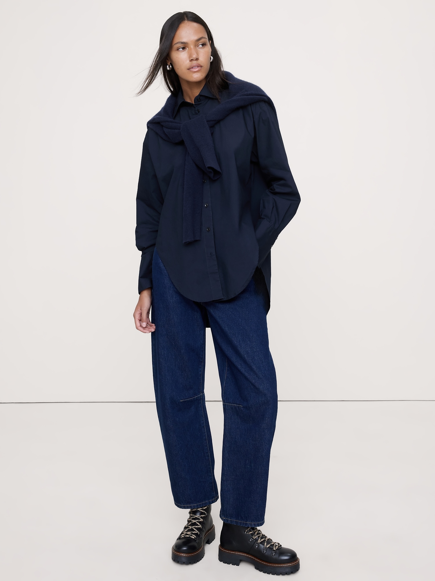 CHEMISE EN POPELINE DE COTON À OURLET ARRONDI