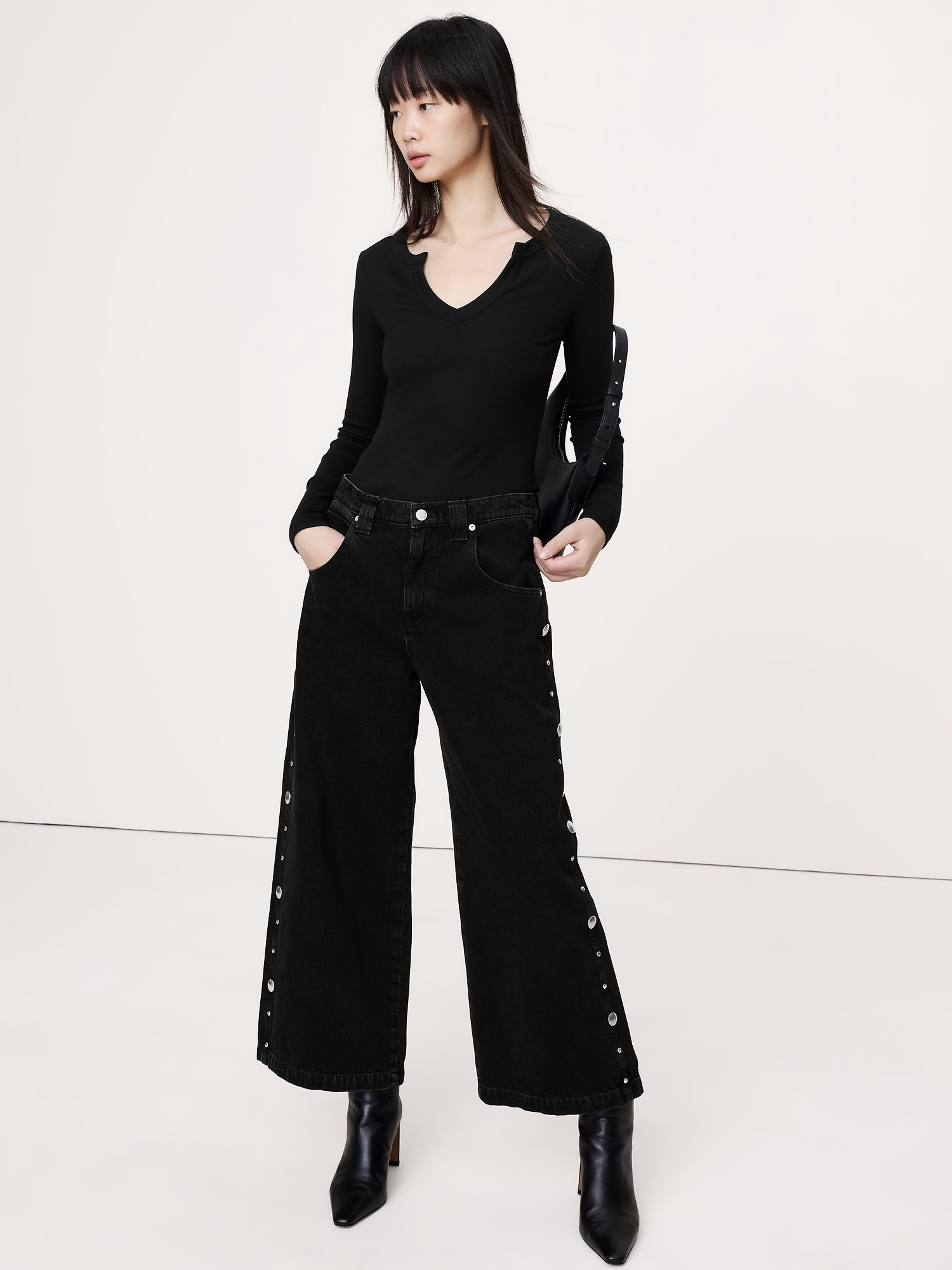 Ribbed Split-Neck T-Shirt